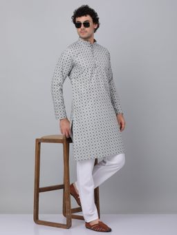 Kraft India - Men Grey Cotton Floral Printed Kurta