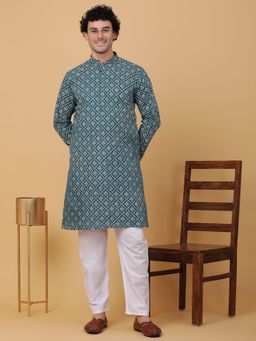 Kraft India - Men Green Cotton Ethnic Printed Kurta