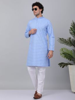 Kraft India - Men Blue Cotton Striped Kurta