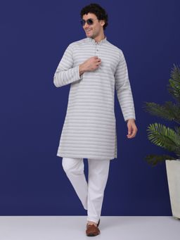 Kraft India - Men Grey Cotton Striped Kurta