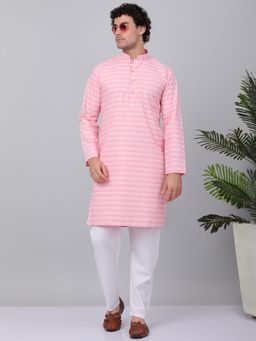 Kraft India - Men Pink Cotton Striped Kurta