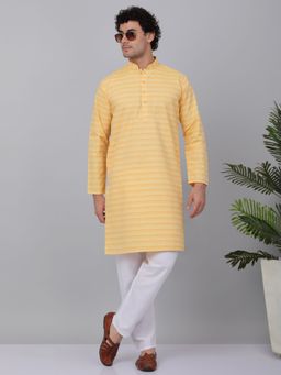 Kraft India - Men Yellow Cotton Striped Kurta