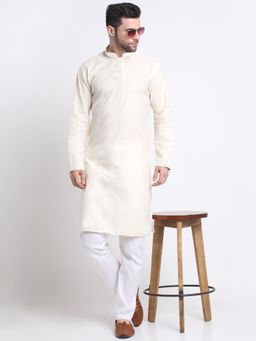 Kraft India - Men Cream Cotton Knee Length Kurta