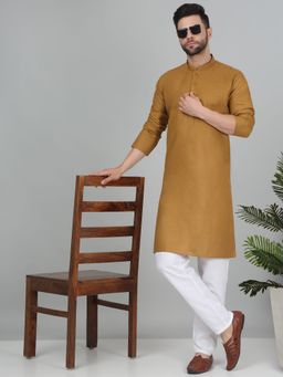 Kraft India - Men Brown Cotton Knee Length Kurta