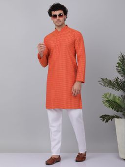 Kraft India - Men Orange Cotton Woven Kurta