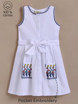 Hopscotch - Embroidered Floral Pocket Dress with Belt