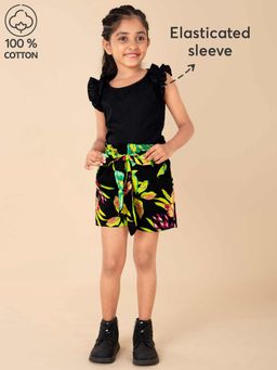 Hopscotch - Tropical Leaf Cotton Shorts with Top
