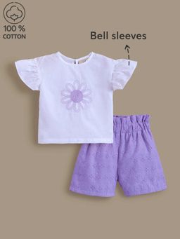 Hopscotch - Schiffli Floral Cotton Top with Shorts