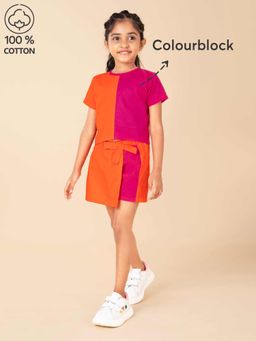 Hopscotch - Divided Color Block Cotton Top with Shorts