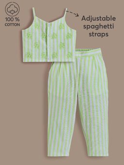 Hopscotch - Floral Stripe Cotton Pants with Top