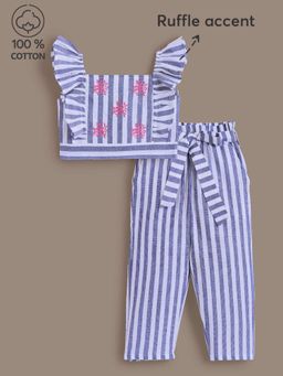 Hopscotch - Embroidered Stripe Cotton Top with Pants