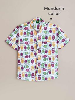 Hopscotch - Cotton Colorful Owl Print Shirt