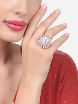 Zaveri Pearls - Rose Gold Dazzling Cubic Zirconia Party Bling Statement Ring-ZPFK15432