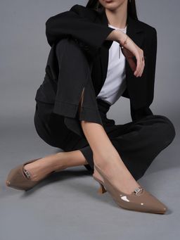 Drop Bold - Taupe Pointed Toe Stiletto Heels with Buckle Detail For Women