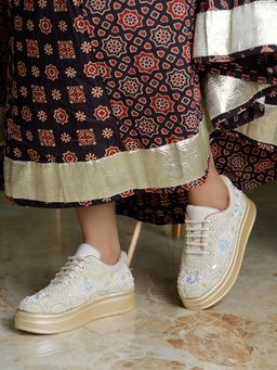 HVNLY by Shoetopia - Women Cream Festive Sneakers