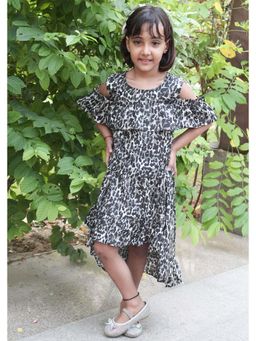 Woonie - Animal Print Top with High Low Skirt - Black (Set of 2)