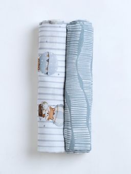 Cocoon Care - Muslin Cotton Foxlet Printed Swaddle for Baby (Pack of 2) (0-9 Months)