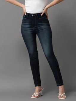 SHOWOFFFF - Womens High-rise Blue Clean Look Jeans