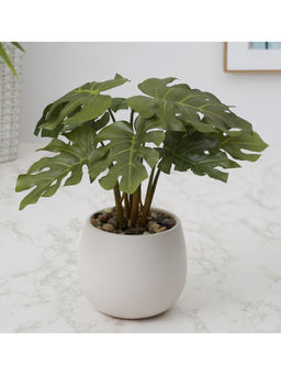 HomeTown - Ilana Faux Philodendron Ceramic Potted Plant 37 Cm in Green Colour