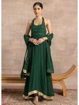 Alaya by Stage3 - Astoria Emerald Striped Sequin Dupatta