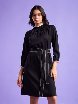 FableStreet - Ruffle Belted Dress - Black and White (Set of 2)