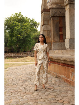 Obleka - Women Jacquard Gold Co-Ord Set