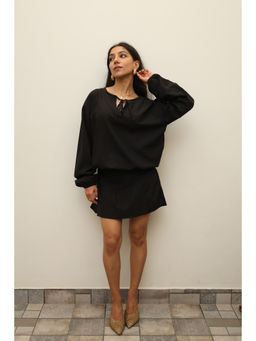 Obleka - Women Cotton Linen Blend Black Co-Ord Set