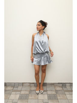 Obleka - Women Silk Silver Co-Ord Set