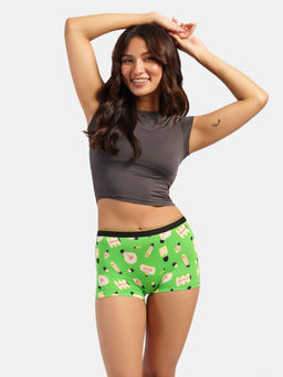 Bummer - Womens Printed Micro Modal Boyshorts Panties Soft & Breathable Green