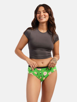 Bummer - Womens Printed Micro Modal Hipsters Panties Soft & Breathable Green