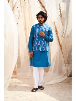 Charkhee - Ocean Blue Kurta with Pant and Jacket