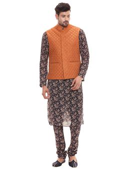 Soup by Sougat Paul - Applique Floral Kurta Set with Chudidaar and Quilted Sleeveless Jacket