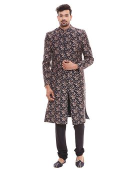 Soup by Sougat Paul - Applique Floral Printed Sherwani with Plain Chudidaar