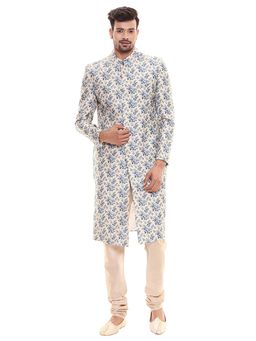 Soup by Sougat Paul - Applique Floral Printed Sherwani with Plain Chudidaar