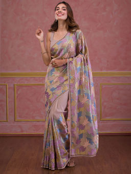 Koskii - Multi Swarovski Georgette Saree with Unstitched Blouse