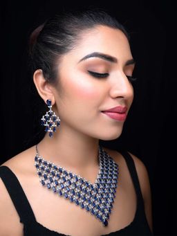 AG'S - Blue Sapphire American Diamond Necklace Set