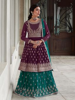 Odette - Purple Georgette Semi Stitched Kurta With Bottom And Dupatta (Set of 3)