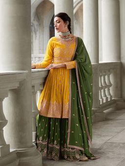 Odette - Yellow Georgette Semi Stitched Kurta With Bottom And Dupatta (Set of 3)