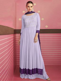 Odette - Purple Faux Georgette Semi Stitched Kurta With Bottom And Dupatta (Set of 3)