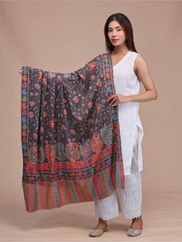 SWI STYLISH - Womens Black Aari Embroidered Wool Shawl