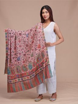 SWI STYLISH - Womens Peach Aari Embroidered Wool Shawl