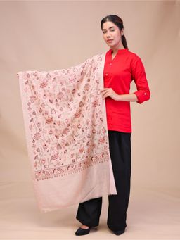 SWI STYLISH - Womens Peach Aari Embroidery Wool Stole