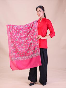 SWI STYLISH - Womens Pink Aari Embroidery Wool Stole