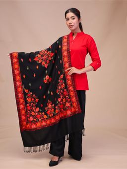 SWI STYLISH - Womens Black Aari Embroidery Wool Stole