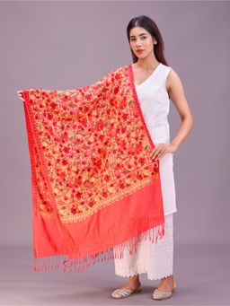 SWI STYLISH - Womens Pink Aari Embroidery Wool Stole