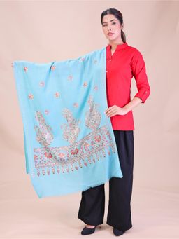 SWI STYLISH - Womens Turquoise Aari Embroidery Wool Stole