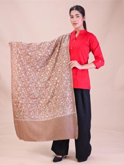 SWI STYLISH - Womens Beige Aari Embroidery Wool Stole
