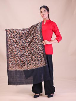 SWI STYLISH - Womens Black Aari Embroidery Wool Stole