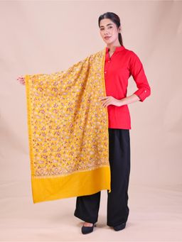 SWI STYLISH - Womens Yellow Aari Embroidery Wool Stole