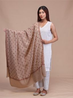 SWI STYLISH - Womens Beige Aari Embroidered Wool Shawl